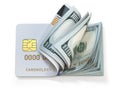 Credit card and dollar in cash. Banking, shopping concept. Opening a wallet or bank account Royalty Free Stock Photo