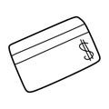 Credit Card Doodle icon with Dollar Sign. Hand drawn Vector Line art Illustration isolated on white. Personal Money Card, Banking Royalty Free Stock Photo