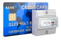 Credit card with electric meter, 3D rendering Royalty Free Stock Photo