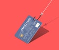 Credit card on fishing hook over scarlet background. Scam and phishing concept Royalty Free Stock Photo