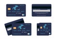 Credit card. Flat mockup of ATM card wit numbers and cardholder name, front and back view. Vector concept for money