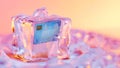 Credit card frozen in ice cube. Frozen bank account. Frozen funds and assets, unavailable money. The concept of bankruptcy and Royalty Free Stock Photo