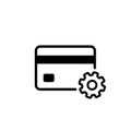Credit card with gear icon. Setup, atm. Solve the problem. Can be used for topics like banking, finance, internet. Vector on