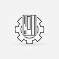 Credit card in gear vector outline icon. Card repair symbol