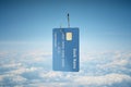 Credit card hanging on a hook on blue sky backgriund