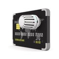 Credit card with heater thermostat on white background. 3D illustration