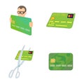 Credit card icon set, cartoon style