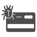 Credit card and insect virus solid icon, web security concept, bug error sign on white background, beetle on credit card Royalty Free Stock Photo