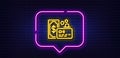 Credit card line icon. Bank money payment sign. Neon light speech bubble. Vector Royalty Free Stock Photo