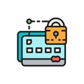 Credit card with lock, web security flat color line icon.