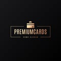 Credit card logo. Premium gold card on black