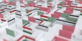 Fictional credit card maze with flag of Hungary. Financial problems related 3D rendering