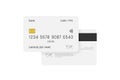 Credit card mockup. Set of plastic debit or credit cards in front and back view. Credit card design template
