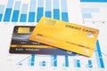 Credit card model on chart and graph spreadsheet paper Royalty Free Stock Photo