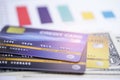 Credit card model on chart and graph spreadsheet paper. Royalty Free Stock Photo