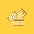 credit card, money, currency, dollar, wallet Flat Line Filled Icon. Beautiful Logo button over yellow background for UI and UX, Royalty Free Stock Photo