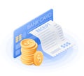 The credit card, online bill payment, stack of coins. Royalty Free Stock Photo