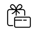Credit card payment bonus. Linear icon of discount card with gift box. Black simple illustration of certificate, special offer,