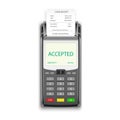 Credit card payment, POS terminal with pay receipt