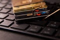 Credit card phishing attack over dark background, close-up Royalty Free Stock Photo