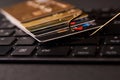 Credit card phishing attack over dark background, close-up Royalty Free Stock Photo