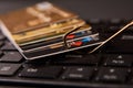 Credit card phishing attack over dark background, close-up Royalty Free Stock Photo