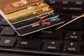 Credit card phishing attack over dark background, close-up Royalty Free Stock Photo