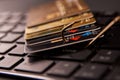 Credit card phishing attack over dark background, close-up Royalty Free Stock Photo