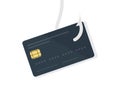 Credit card phishing - piles of credit cards with a fish hook logo design. Safe online banking, cyber attack, network data. Royalty Free Stock Photo