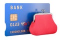 Credit card with purse coin, 3D rendering
