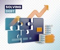 3d rendering of credit card with debt solving illustration. puzzle on credit card as metaphor of problem solving in loan and debt.