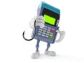 Credit card reader character holding fishing hook Royalty Free Stock Photo