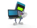 Credit card reader character holding laptop Royalty Free Stock Photo