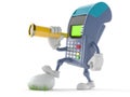 Credit card reader character looking through a telescope Royalty Free Stock Photo