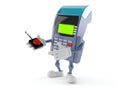 Credit card reader character pushing button on white background Royalty Free Stock Photo