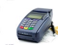 Credit card reader machine and sale slip. Royalty Free Stock Photo