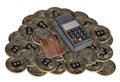 Credit Card and Reader and many Bit Coins Royalty Free Stock Photo