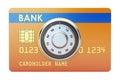 Credit card with safe combination dial lock. Security and Safety