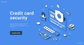 Credit card security internet banking service app landing page vector isometric illustration