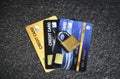 Credit card security internet data - encryption transactions on credit card lock secured Royalty Free Stock Photo