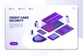 Credit card security isometric concept. Safety money online bank transaction. Smartphone payment technology landing page Royalty Free Stock Photo