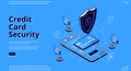 Credit card security isometric landing web banner Royalty Free Stock Photo