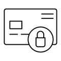 Credit card security thin line icon. Plastic card and lock vector illustration isolated on white. Locked credit card Royalty Free Stock Photo