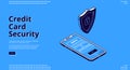 Credit card security web banner phone and robot Royalty Free Stock Photo