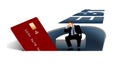 A credit card is seen inside the word DEBT