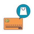 Credit card and shoppin bag blue lines Royalty Free Stock Photo