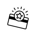 Credit card with star icon. Loyalty card line icon. Bonus points. Discount program symbol.