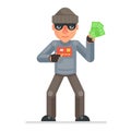 Credit card stolen money evil greedily thief cartoon rogue bulgar character flat design isolated vector illustration