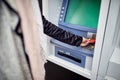 Credit card into street atm bank to withdraw money