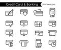 Credit card thin line icon set